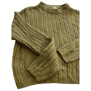 Women’s Green Knit Oversized Medium Cotton Acrylic Cozy